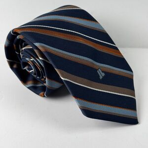 Vintage Lanvin Paris Tie Striped Navy Blue Brown Beige Classic Designer Preppy